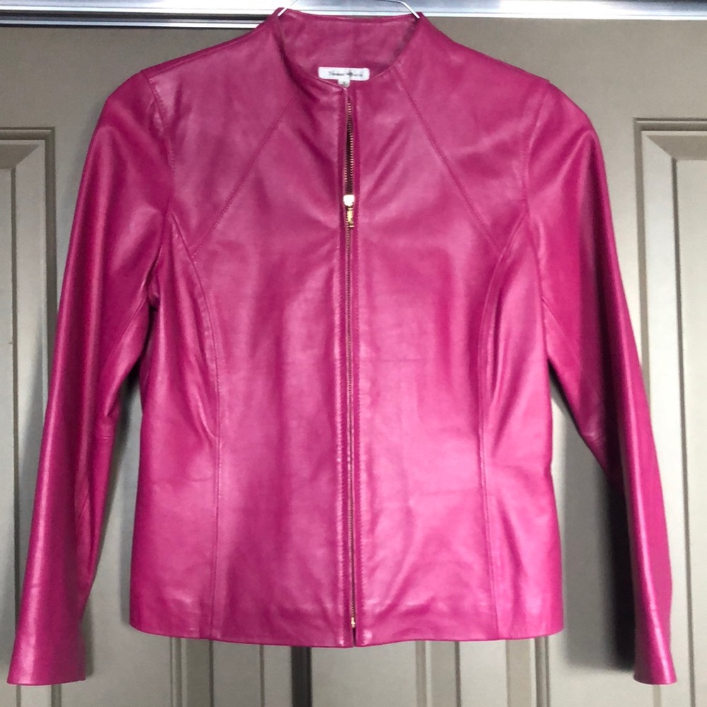 Yvonne Le Marie pink leather jacket